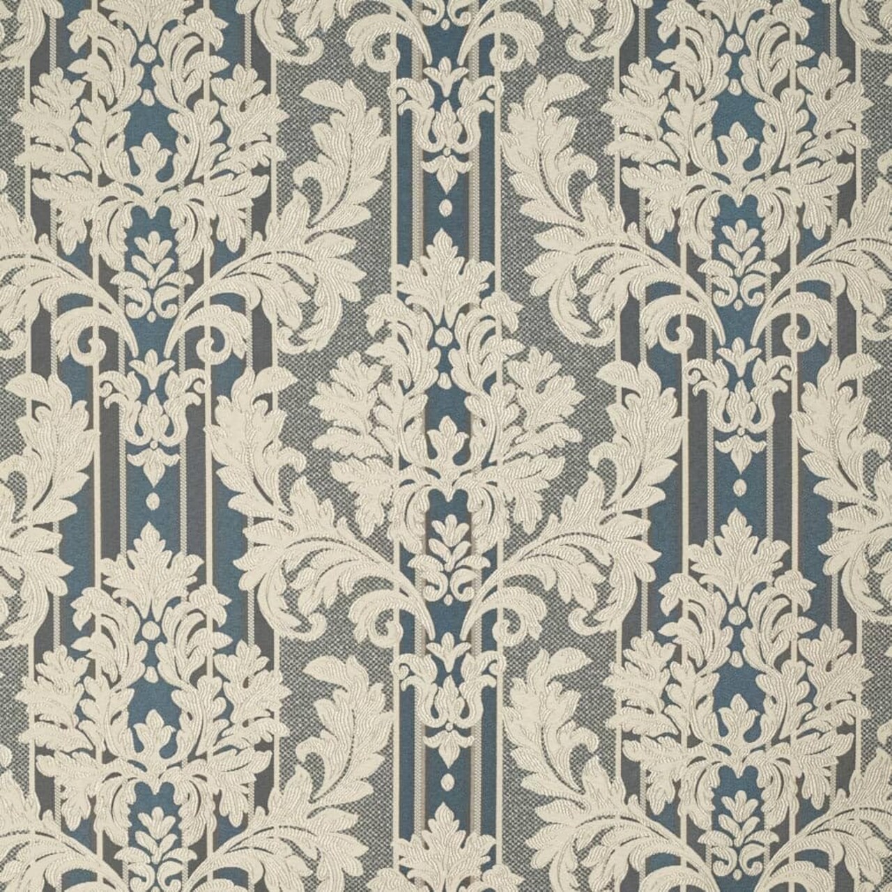 Blue Damask Stripe Woven Pattern Upholstery Fabric by The Yard - SKU: Hubert Royal